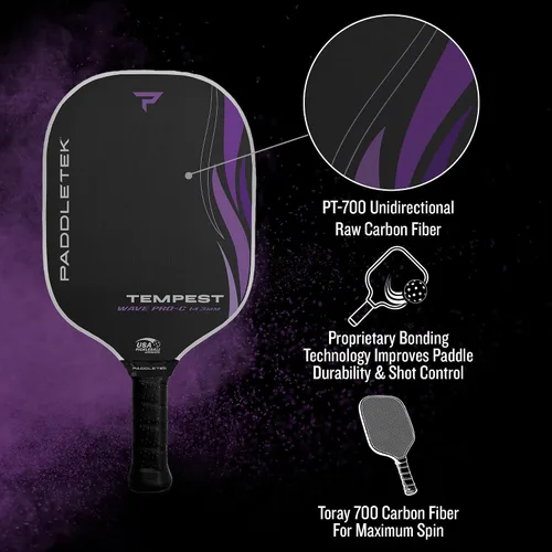 Miniatura 5 de Paddletek Tempest Wave PRO-C - Paletas de pickleball aprobadas por USAPA con núcleo de panal de polímero - Fibra de carbono unidireccional PT-700