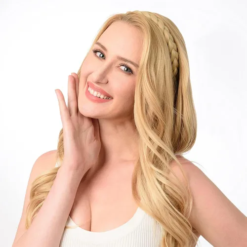 Miniatura 7 de Diadema clásica de cabello sintético trenzado, trenzas gruesas y anchas, extensión de cabello con elástico para mujeres y niñas, accesorio