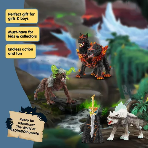 Miniatura 6 de Schleich Eldrador Creatures - Juego de 5 criaturas de fantasía - Lobo de hielo, sabueso de lava, bestia de roca y espada - Figuras de monstruos