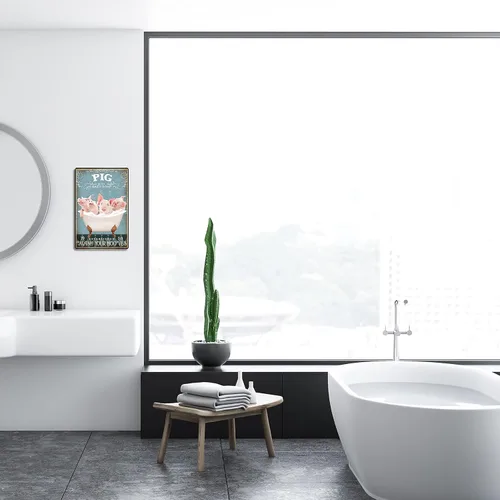 Miniatura 3 de Divertido cartel de baño con diseño de cerdo - Decoración de granja, cartel de cerdo, arte de pared, póster retro, decoración de pared para bar