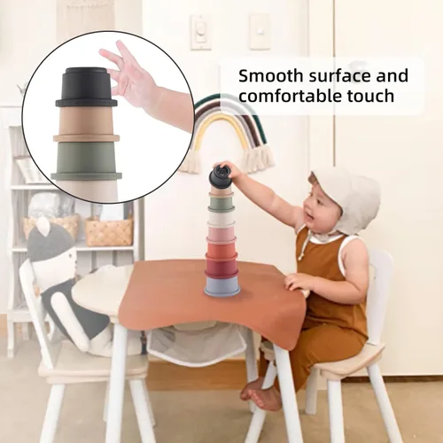 Miniatura 3 de ZYFLSQ Vasos apilables para bebé, tazas de anidación, 8 piezas con patrón para niños y bebés de 6 meses en adelante, juguetes de baño Montessori