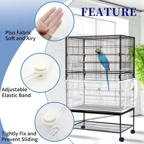 Miniatura 4 de Daoeny Cubierta Grande para Jaula de Pájaros, Protector de Semillas para Jaula de Pájaros, Faldón de Malla de Nylon Ajustable y Suave, Cubierta