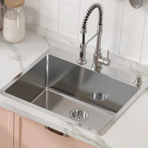 Miniatura 8 de VEVOR Fregadero de cocina, fregadero empotrado de acero inoxidable 304, cuenco individual de montaje superior con accesorios (paquete de 2), Plateado