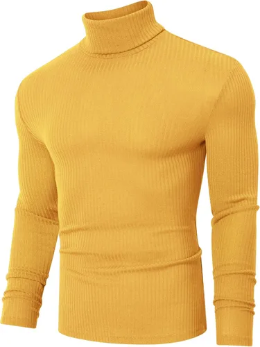 Miniatura 5 de TURETRENDY Camisetas elásticas para hombre, cuello alto, manga larga, de punto, casual, ajustadas, básicas