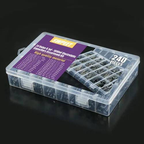 Miniatura 5 de Swpeet 240 unidades de 24 tipos de condensadores electrolíticos diferentes rango 0.1uF-1000uF Kit surtido, 10V/16V/25V/50V condensadores