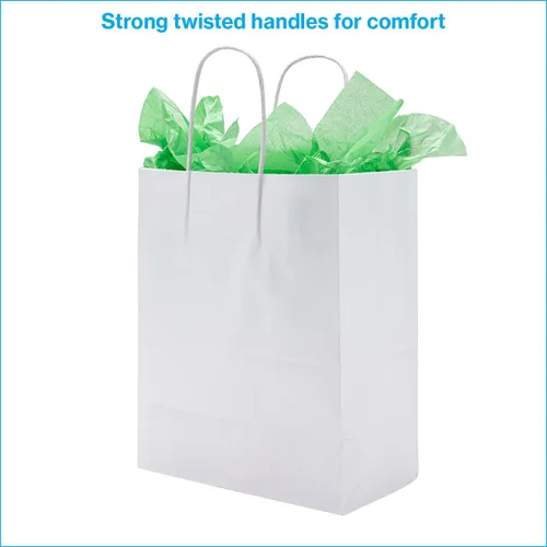 Miniatura 2 de SSWBasics Bolsas de compras de papel kraft blancas medianas - 8 ¼ L x 4 ¾ D x 10 ½ H - Estuche