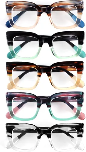 Miniatura 7 de Lentes de lectura para mujeres, paquete de 6, lentes de moda de ojo de gato con bloqueo de luz azul, lectores de computadora antirreflejos, lentes UV