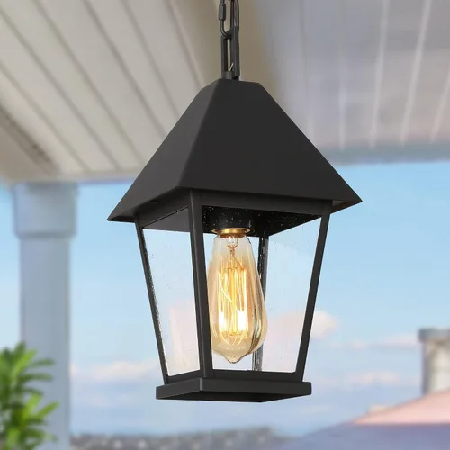 Miniatura 11 de LALUZ Luces colgantes negras para exteriores, impermeables, para exteriores, para colgar en el techo, 1 luz, antioxidante, luz de porche al aire