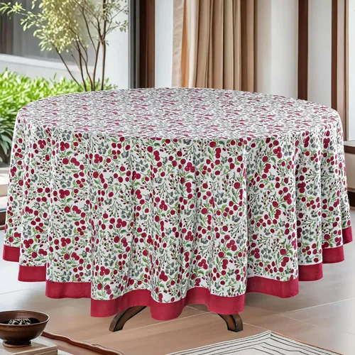 Miniatura 20 de Ridhi Mantel redondo de algodón reutilizable con estampado de bloque a mano, color verde espárragos, 60 pulgadas, mantel decorativo para uso diario