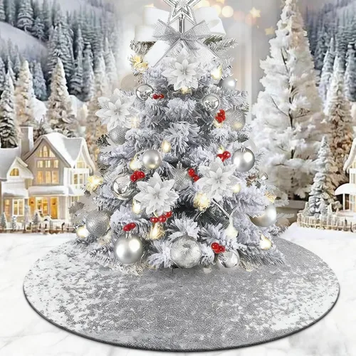 Miniatura 10 de yuboo Falda de árbol de Navidad rosa, 30 pulgadas, con lentejuelas pequeñas con purpurina rosa, adornos de árbol de San Valentín para lápiz, árbol