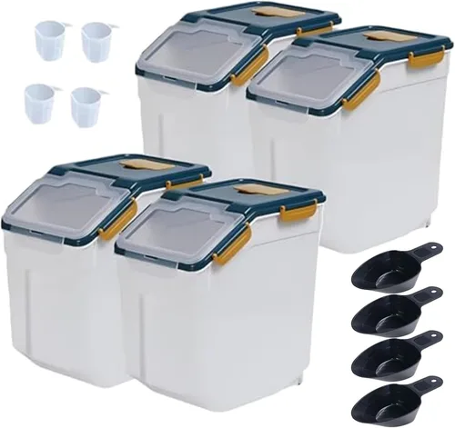 Miniatura 10 de Contenedor grande de almacenamiento de harina de 25 libras, 2 paquetes de contenedores herméticos de almacenamiento de arroz con ruedas, tapa