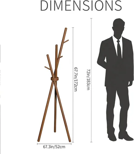 Miniatura 5 de VICITON Perchero de madera, trípode independiente con 3 ganchos para ropa, sombreros y bolsos, perchero para dormitorio, sala de estar, entrada