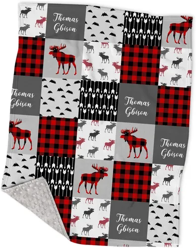 Miniatura 8 de Manta personalizada de camuflaje con diseño de ciervos y osos, conejo, lobo y bosque, manta de bebé con lunares minky para niños y niñas, manta a