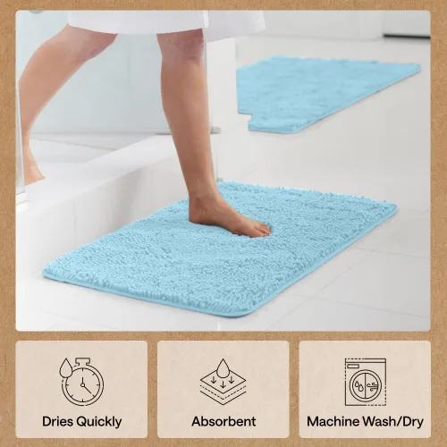 Miniatura 267 de Gorilla Grip - Tapete de baño de felpilla gruesa, suave y absorbente, secado rápido, de microfibra, con reverso de caucho, para piso de ducha, Nube