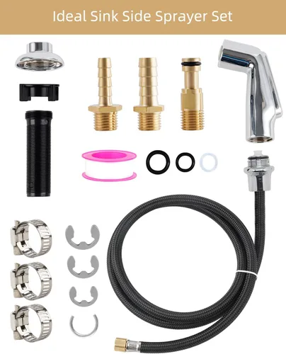 Miniatura 2 de Hygie Rinse Accesorio de Rociador para Fregadero de Ajuste Universal con Juego de Manguera, Cabezal Rociador Lateral de Cocina con Adaptadores Cromo