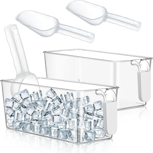 Miniatura 18 de Havawish Juego de 2 Cubos de Hielo y Juego de Cucharones Flexibles de Plástico para Congelador con Asa Retráctil, Cubo de Almacenamiento Gris