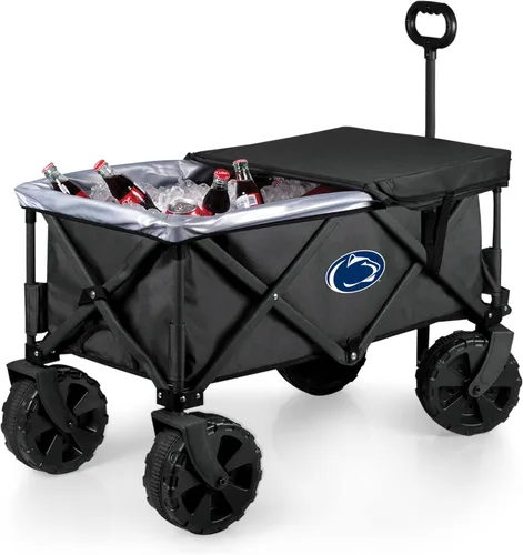 PICNIC TIME NCAA Adventure Wagon Elite - Carro de playa plegable todo terreno con ruedas grandes, tapa superior de mesa y forro suave para enfriar,
