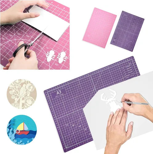 Miniatura 5 de TCAIRG Tapete de corte autocurable de 18 x 12 pulgadas, antideslizante, de PVC de doble cara, 5 capas A3, tapete giratorio para manualidades