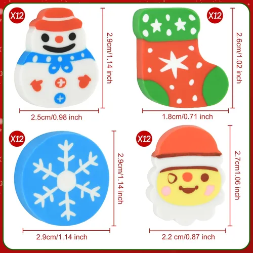 Miniatura 4 de 96 lápices de Navidad y borradores divertidos en 3D a granel para niños, bolsas de regalo de Navidad, regalos de 48 lápices y borradores