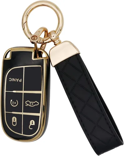 SUNCARACCL Funda para llavero Jeep con llavero de cuero, funda de protección completa de TPU suave para llave inteligente Grand Cherokee Renegade