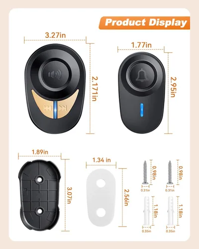 Miniatura 8 de Timbre inalámbrico, 1300 pies de largo alcance, 48 campanadas y 5 niveles de volumen, botón impermeable IP66, receptor enchufable con bocina