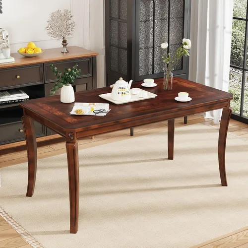 Miniatura 11 de Mesa auxiliar tradicional con estante de almacenamiento y patas talladas, mesas de sala de estar de granja, mesa central rectangular de madera
