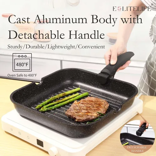 Miniatura 4 de ESLITE LIFE Sartén cuadrada grande de 11 pulgadas, compatible con inducción, sartén antiadherente con mango desmontable, sartén versátil