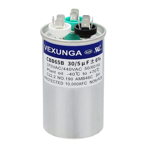 Miniatura 20 de VEXUNGA - 25/5 uF 25+5 MFD 370V o 440V Condensadores redondos de arranque dual 25 5 uF 370 440 Volt VAC CBB65 Condensadores para acondicionador