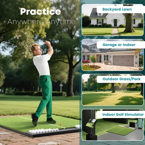 Miniatura 8 de Alfombrilla de golf con bandeja de pelotas, 5 x 4 / 6 x 4 pies, 1.024 in / 1.220 in de grosor, césped Pro & Elite con línea de camino de columpio