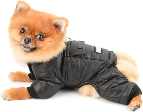 Miniatura 4 de SMALLLEE_LUCKY_STORE Abrigo de invierno acolchado para mascotas, traje de nieve con bolsillo y anillo en D para perros pequeños, gatos, impermeable