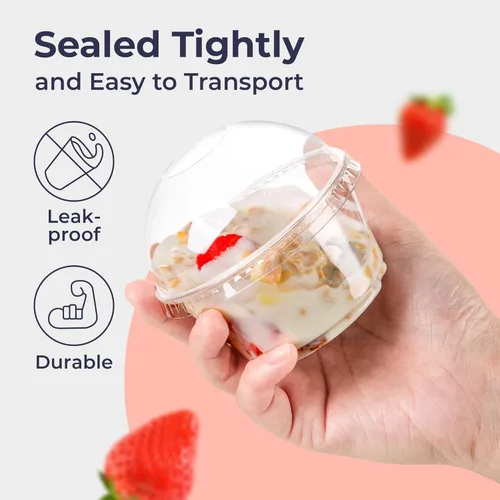 Miniatura 3 de Fit Meal Prep [Paquete de 50] Vasos de postre de plástico transparente de 5 onzas con tapas de cúpula y tenedores, tazas de parfait desechables