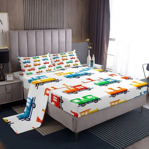 Miniatura 14 de Juego de sábanas para cama de coche de bomberos, juego de sábanas de coche de policía con bolsillo profundo, sábana bajera ajustable para decoración