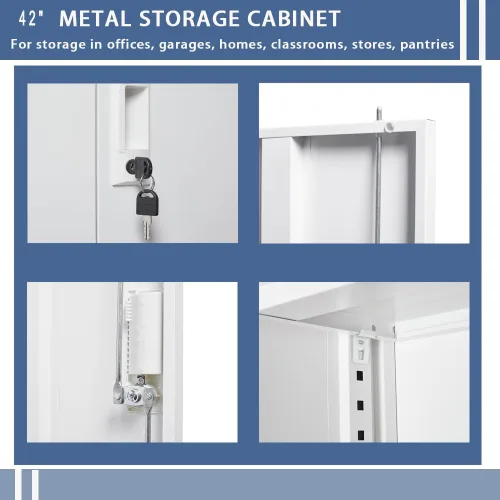 Miniatura 6 de Gabinete de almacenamiento de metal con cerradura, armario de almacenamiento de metal con bloqueo de 42 pulgadas con 2 estantes ajustables, gabinete