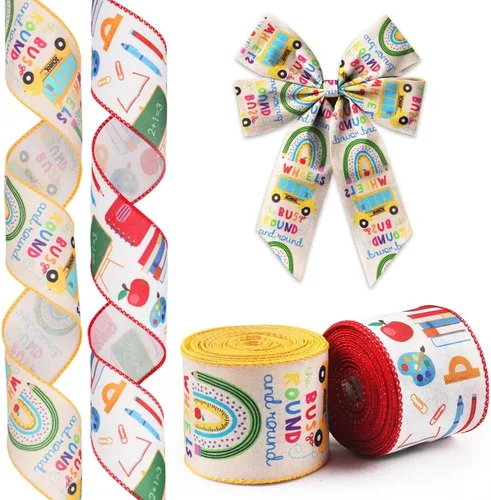 Miniatura 7 de 4 rollos de cinta de 20 yardas de vuelta a la escuela para manualidades, lazos de corona, cintas para profesores, regalo de agradecimiento al