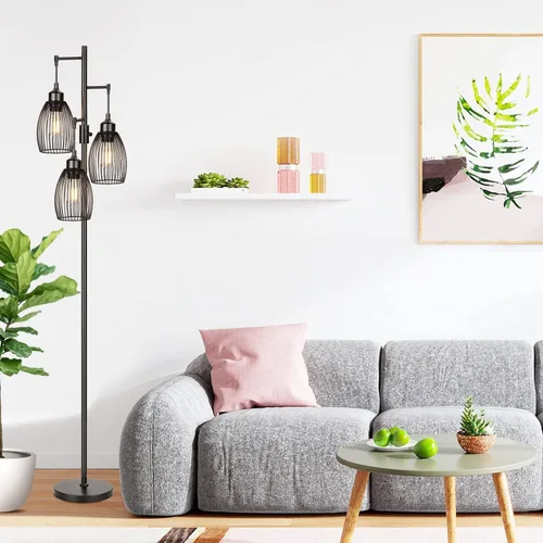 Miniatura 5 de Lámpara de pie regulable de 68'', 3 bombillas LED Edison de 800LM incluidas, lámparas de pie industriales para sala de estar, lámparas altas