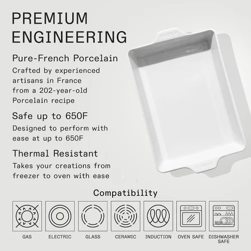 Miniatura 3 de Made In Utensilios de Cocina - Plato Rectangular para Hornear - Blanco - Porcelana Hecha a Mano - Utensilios de Horneo Profesionales - Fabricado