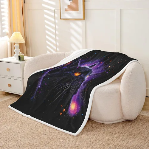 Miniatura 3 de Manfei Manta Kawaii con estampado de gato estrellado para niños y niñas, decoración de habitación de niños y niñas, manta negra Kawaii animal