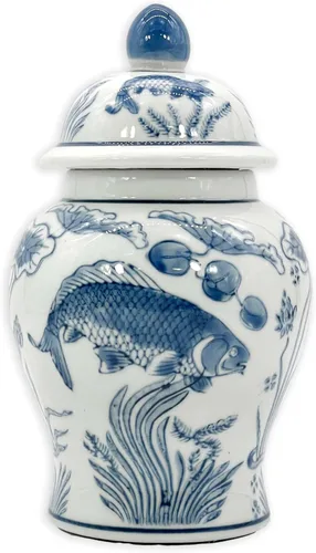 Miniatura 12 de Galt International Tarro de jengibre de cerámica de 8 pulgadas con tapa, tarro de porcelana de estilo clásico chino para almacenamiento de té