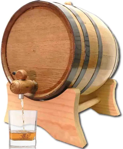 Barril de envejecimiento de roble de 5 galones con soporte, tapón y canilla - Barril de vino de madera de whisky (20 litros) - Para el cervecero
