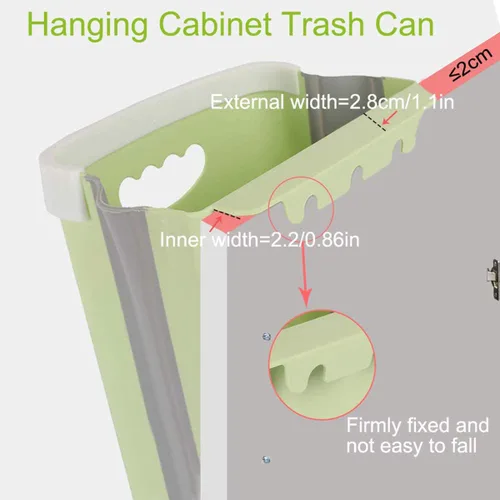 Miniatura 8 de Cubo de basura colgante de cocina, cubo de basura pequeño plegable para puerta de armario de cocina, contenedor de basura de plástico plegable Verde