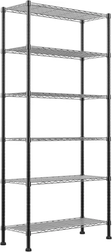 REGILLER Estantería de Almacenamiento de Metal de Alambre con Estantes Ajustables, Unidades de Estantería de Pie para Lavandería, Baño, Cocina, Negro
