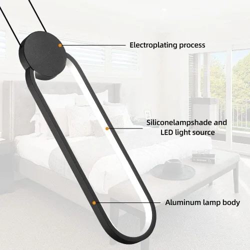 Miniatura 3 de Lámparas colgantes LED negras modernas, paquete de 2 unidades, diseño minimalista, iluminación colgante ovalada para isla de cocina, luz colgante