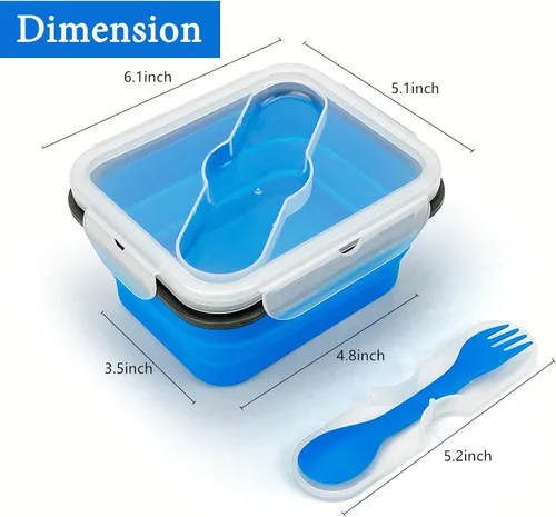 Miniatura 2 de Recipiente plegable de silicona pequeño para aperitivos con tapa y cuchara y tenedor 2 en 1, recipiente de silicona de grado alimenticio, para 08B01