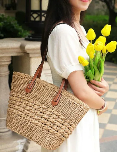 Miniatura 7 de Bolso de hombro de paja para mujer, grande, tejido de ratán, bolso de viaje de verano, playa, bolso hecho a mano con asa superior