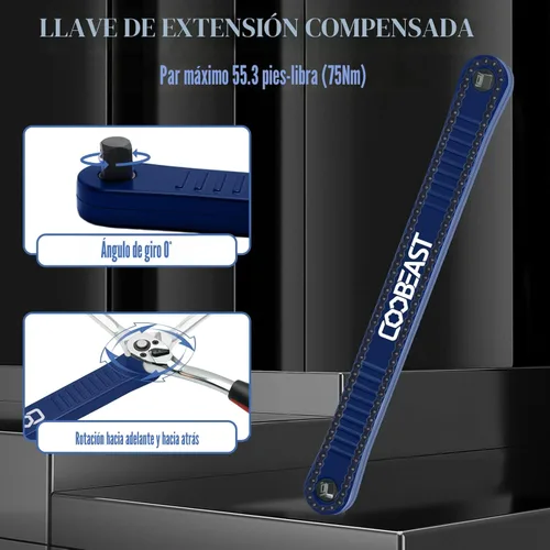 Miniatura 2 de coobeast Llave de extensión de desplazamiento lista para impactos, herramienta extensora de llave de vaso con adaptadores versátiles de Azul