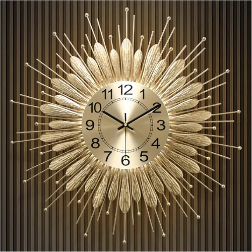 Miniatura 9 de Reloj de pared dorado de 23 pulgadas con diseño de rayos de sol, relojes de pared decorativos de mediados de siglo a pilas, diseño de rayos de sol
