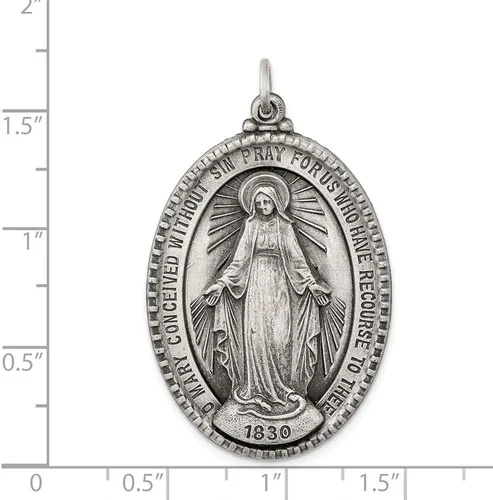 Miniatura 3 de Colgante de plata de ley 925 con diseño vintage de Virgen María antigua y reza por nosotros, medalla milagrosa, medalla de maría, 1.693in x 1.024in