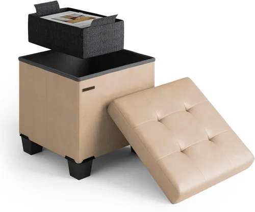 Miniatura 15 de Cubo otomano de almacenamiento con cubo pequeño, otomana cuadrada de 15 pulgadas con almacenamiento para sala de estar y dormitorio, reposapiés