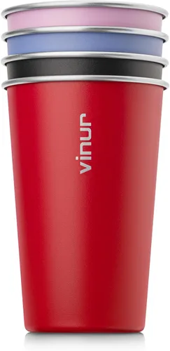 Miniatura 16 de VINUR Paquete de 4 vasos de acero inoxidable de 16 onzas, vasos apilables de metal para viajes, campamento, exteriores