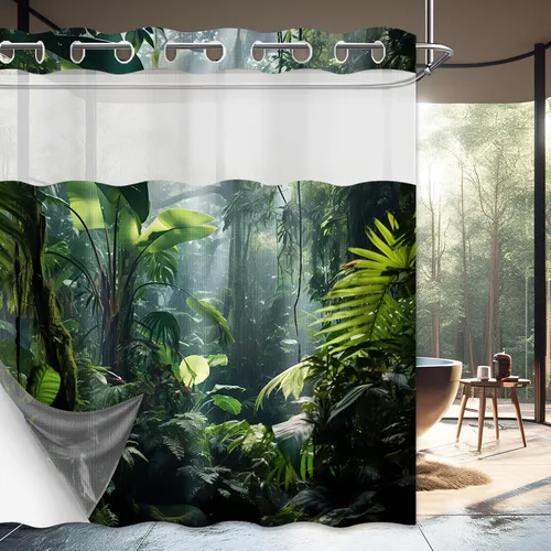 Miniatura 16 de Cortina de ducha verde de selva naturaleza bosque selva tropical paisaje planta tropical decoración de baño, tela impermeable con ganchos, 36x72